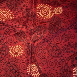 Bush Tucker design by Jane Smith Red and Black Abstract Patterned Fabric 1 yard